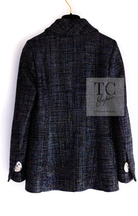 CHANEL 16S Black Blue Metallic Cotton Jacket 34 シャネル ブラック ブルー メタリック コットン ジャケット 即発
