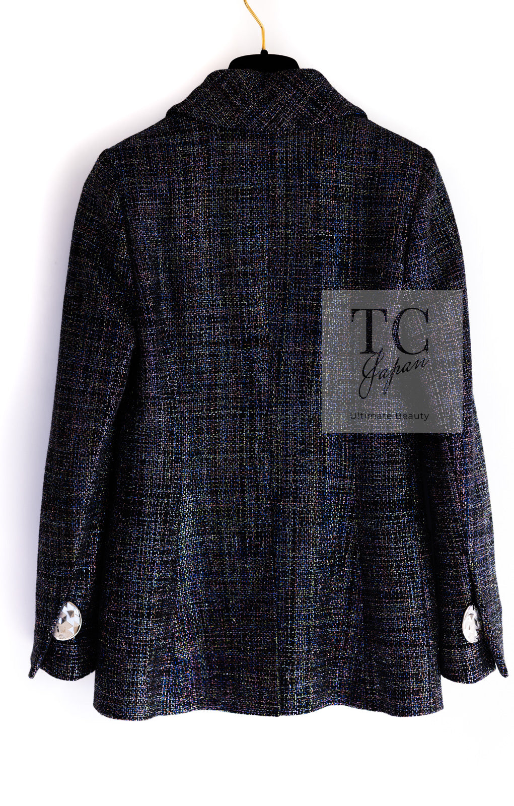 CHANEL 16S Black Blue Metallic Cotton Jacket 34 シャネル ブラック ブルー メタリック コットン ジャケット 即発