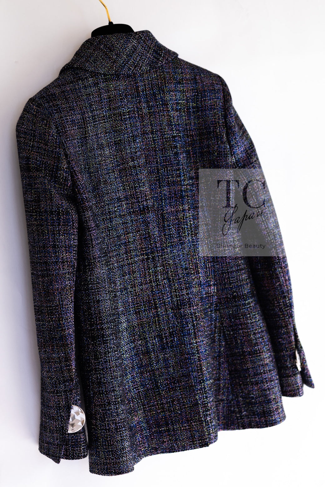 CHANEL 16S Black Blue Metallic Cotton Jacket 34 シャネル ブラック ブルー メタリック コットン ジャケット 即発