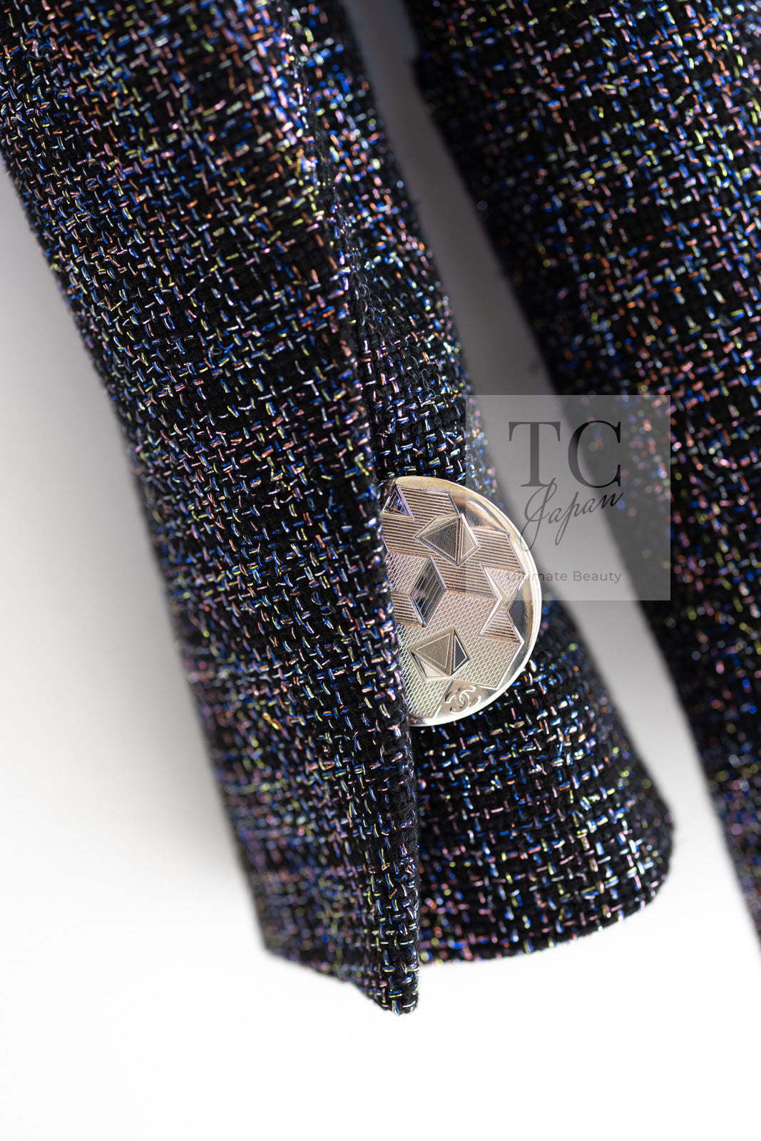 CHANEL 16S Black Blue Metallic Cotton Jacket 34 シャネル ブラック ブルー メタリック コットン ジャケット 即発