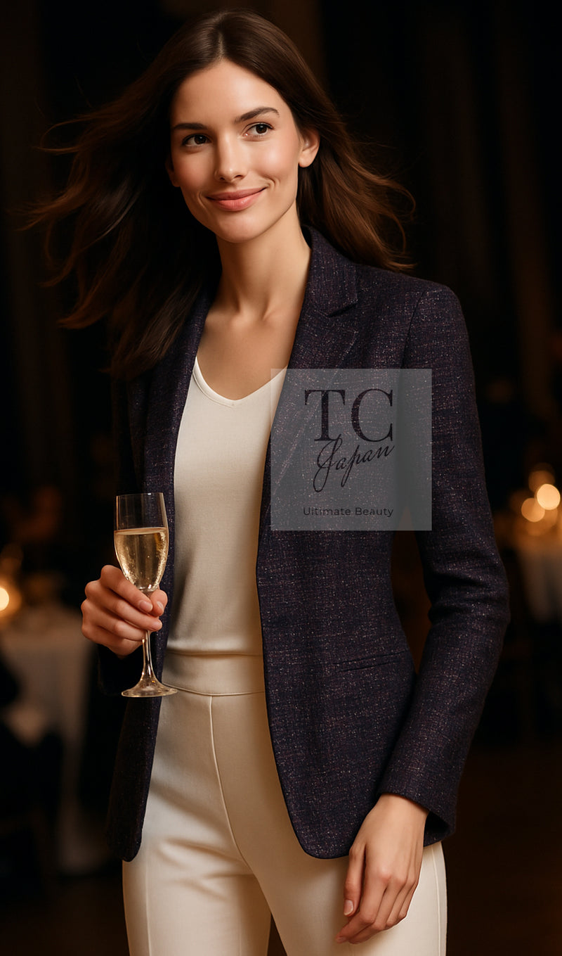 CHANEL 16S Black Blue Metallic Cotton Jacket 34 シャネル ブラック ブルー メタリック コットン ジャケット 即発