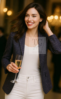CHANEL 16S Black Blue Metallic Cotton Jacket 34 シャネル ブラック ブルー メタリック コットン ジャケット 即発