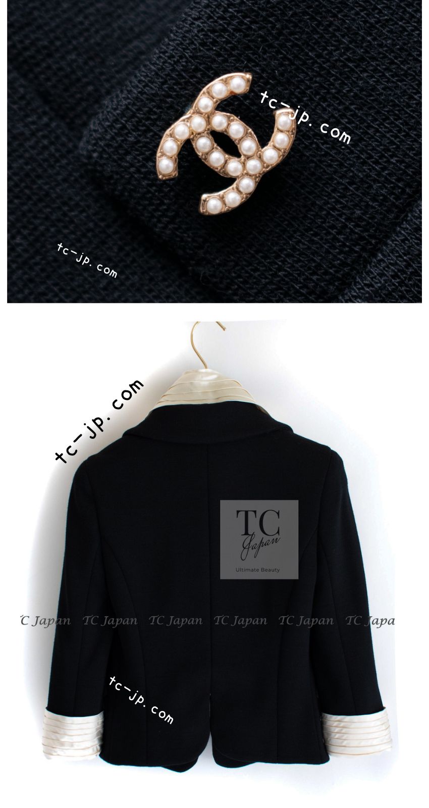 CHANEL 07A Black Detachable Ivory Collar 2 Way Wool Stretch Jacket 34 36 シャネル 女優 ブラック アイボリー取外可 襟 2 Way ウール ストレッチ ジャケット 即発