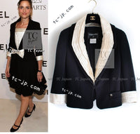 CHANEL 07A Black Detachable Ivory Collar 2 Way Wool Stretch Jacket 34 36 シャネル 女優 ブラック アイボリー取外可 襟 2 Way ウール ストレッチ ジャケット 即発