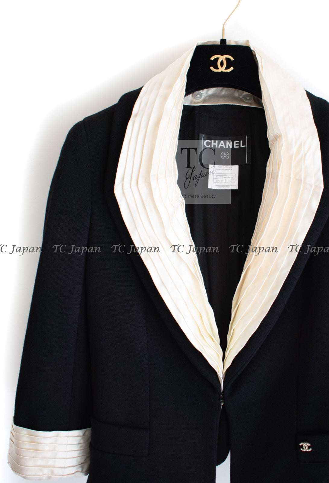 CHANEL 07A Black Detachable Ivory Collar 2 Way Wool Stretch Jacket 34 36 シャネル 女優 ブラック アイボリー取外可 襟 2 Way ウール ストレッチ ジャケット 即発
