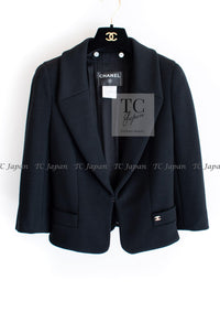 CHANEL 07A Black Detachable Ivory Collar 2 Way Wool Stretch Jacket 34 36 シャネル 女優 ブラック アイボリー取外可 襟 2 Way ウール ストレッチ ジャケット 即発