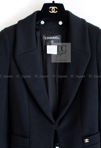 CHANEL 07A Black Detachable Ivory Collar 2 Way Wool Stretch Jacket 34 36 シャネル 女優 ブラック アイボリー取外可 襟 2 Way ウール ストレッチ ジャケット 即発