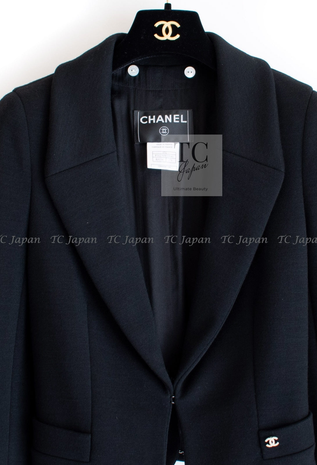 CHANEL 07A Black Detachable Ivory Collar 2 Way Wool Stretch Jacket 34 36 シャネル 女優 ブラック アイボリー取外可 襟 2 Way ウール ストレッチ ジャケット 即発
