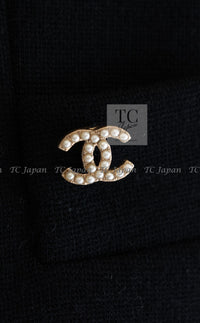 CHANEL 07A Black Detachable Ivory Collar 2 Way Wool Stretch Jacket 34 36 シャネル 女優 ブラック アイボリー取外可 襟 2 Way ウール ストレッチ ジャケット 即発