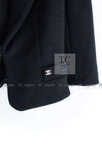 CHANEL 07A Black Detachable Ivory Collar 2 Way Wool Stretch Jacket 34 36 シャネル 女優 ブラック アイボリー取外可 襟 2 Way ウール ストレッチ ジャケット 即発