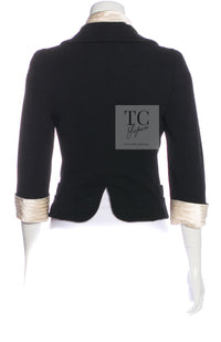 CHANEL 07A Black Detachable Ivory Collar 2 Way Wool Stretch Jacket 34 36 シャネル 女優 ブラック アイボリー取外可 襟 2 Way ウール ストレッチ ジャケット 即発