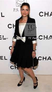 CHANEL 07A Black Detachable Ivory Collar 2 Way Wool Stretch Jacket 34 36 シャネル 女優 ブラック アイボリー取外可 襟 2 Way ウール ストレッチ ジャケット 即発