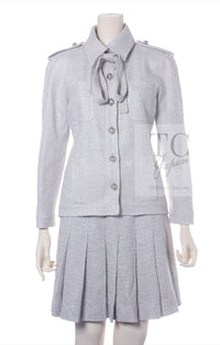 CHANEL 16S Light Gray Ribbon Tweed Jacket Skirt Set up 38 シャネル ライトグレー リボン ツイード ジャケット スカート セットアップ 女優ソン・ヘギョ クリステン・スチュワート着 即発
