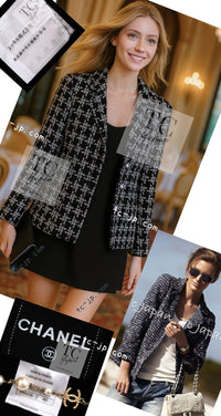 CHANEL 10S Black White Cotton Silk CC Pearl Buttons Tweed Jacket 40 シャネル ブラック ホワイト コットン シルク CC パール ココボタン ツイード ジャケット 即発