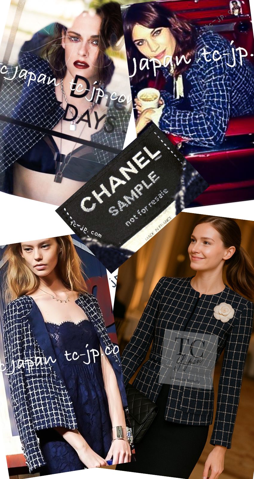 CHANEL 14S Navy Check Collarless Cotton Tweed Jacket 34 シャネル ネイビー チェック ノーカラー コットン ツイード ジャケット 即発
