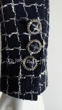 CHANEL 14S Navy Check Collarless Cotton Tweed Jacket 34 シャネル ネイビー チェック ノーカラー コットン ツイード ジャケット 即発