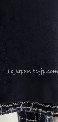 CHANEL 14S Navy Check Collarless Cotton Tweed Jacket 34 シャネル ネイビー チェック ノーカラー コットン ツイード ジャケット 即発