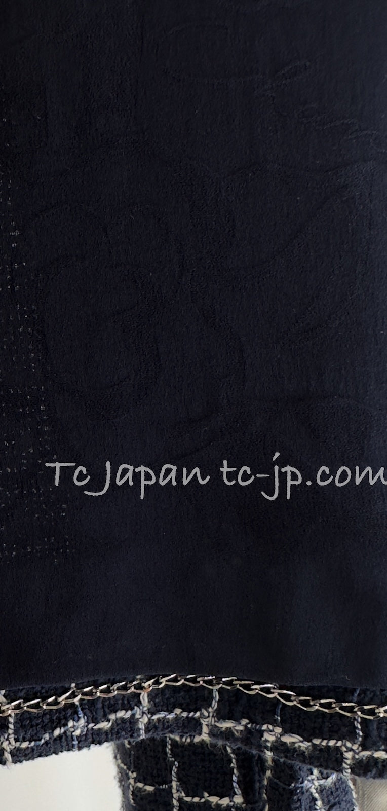 CHANEL 14S Navy Check Collarless Cotton Tweed Jacket 34 シャネル ネイビー チェック ノーカラー コットン ツイード ジャケット 即発