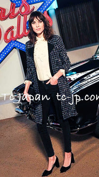 CHANEL 14S Navy Check Collarless Cotton Tweed Jacket 34 シャネル ネイビー チェック ノーカラー コットン ツイード ジャケット 即発