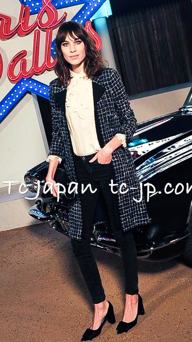 CHANEL 14S Navy Check Collarless Cotton Tweed Jacket 34 シャネル ネイビー チェック ノーカラー コットン ツイード ジャケット 即発