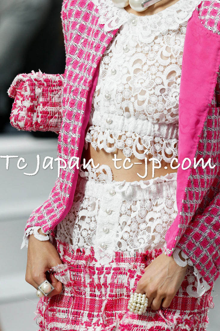 CHANEL 14S Navy Check Collarless Cotton Tweed Jacket 34 シャネル ネイビー チェック ノーカラー コットン ツイード ジャケット 即発