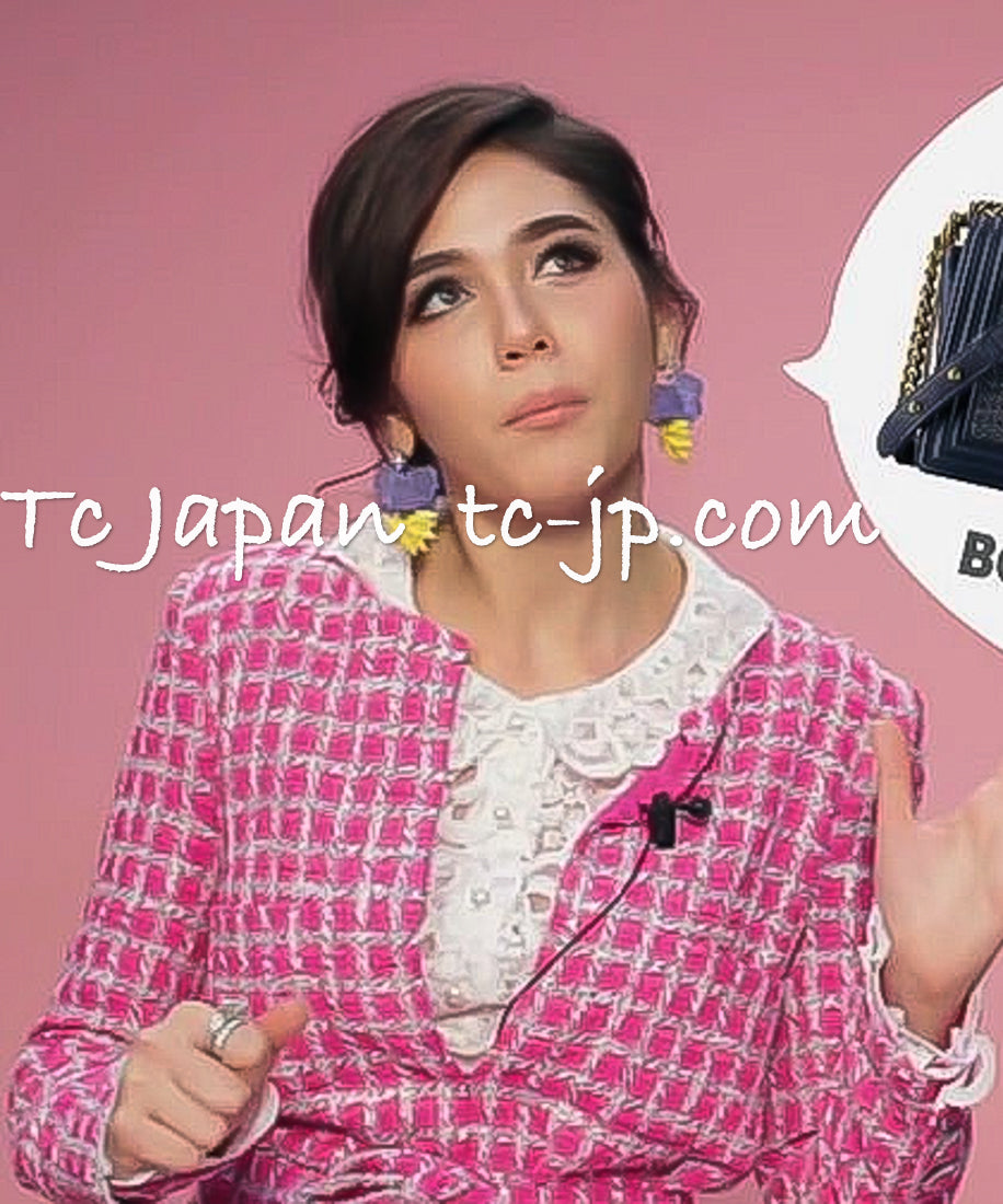 CHANEL 14S Navy Check Collarless Cotton Tweed Jacket 34 シャネル ネイビー チェック ノーカラー コットン ツイード ジャケット 即発