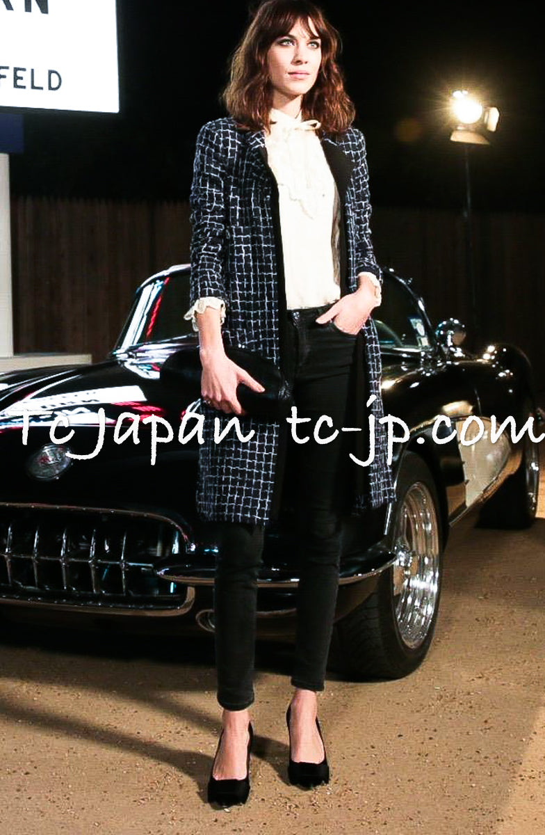 CHANEL 14S Navy Check Collarless Cotton Tweed Jacket 34 シャネル ネイビー チェック ノーカラー コットン ツイード ジャケット 即発
