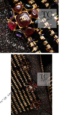 CHANEL 10C Gold Metallic Stripe Long Jacket Coat Skirt Setup 34 シャネル ゴールド メタリック ストライプ ロング ジャケット コート スカート セットアップ 即発