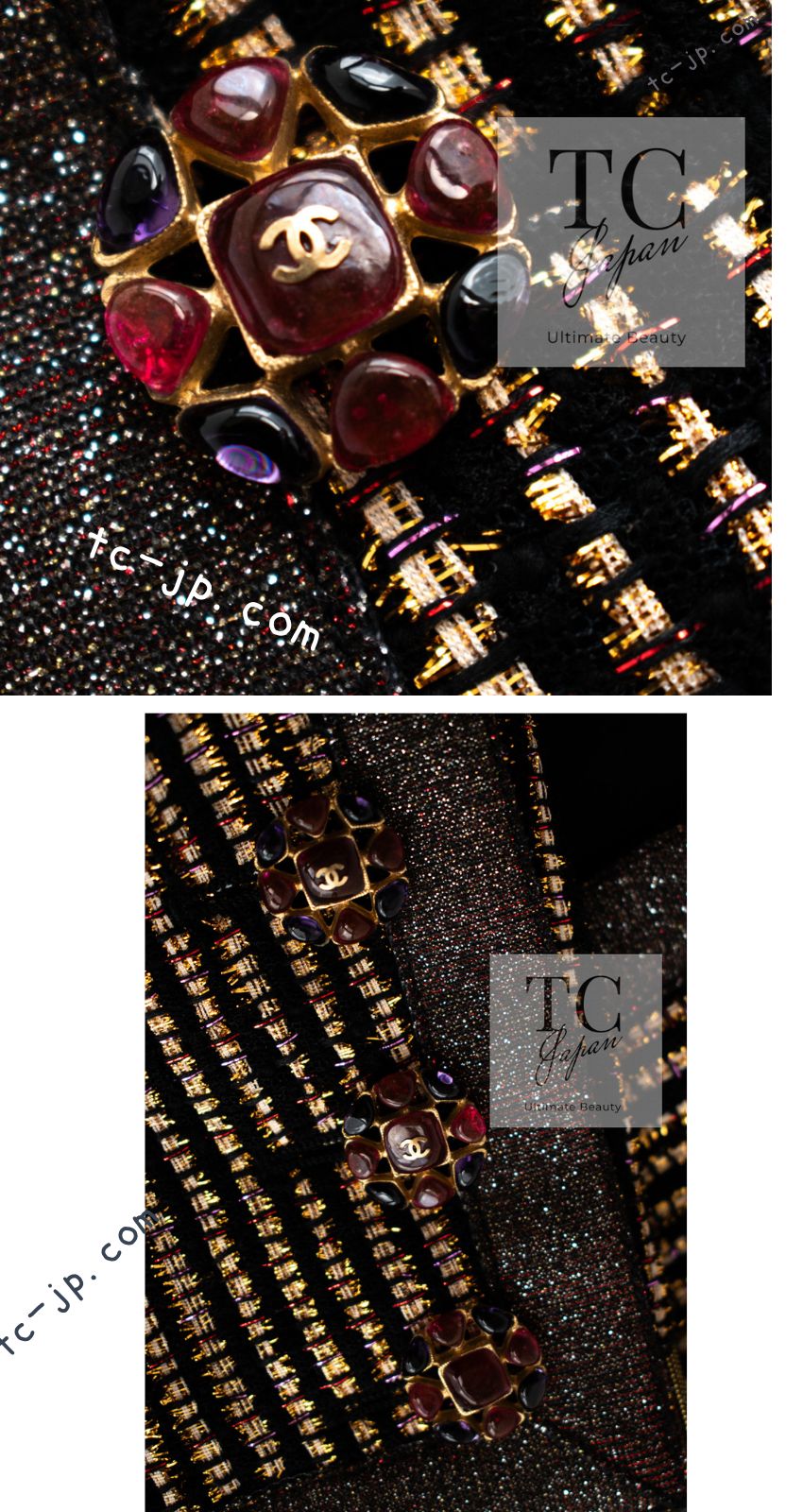 CHANEL 10C Gold Metallic Stripe Long Jacket Coat Skirt Setup 34 シャネル ゴールド メタリック ストライプ ロング ジャケット コート スカート セットアップ 即発