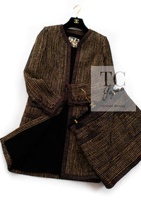 CHANEL 10C Gold Metallic Stripe Long Jacket Coat Skirt Setup 34 シャネル ゴールド メタリック ストライプ ロング ジャケット コート スカート セットアップ 即発