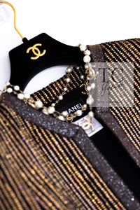 CHANEL 10C Gold Metallic Stripe Long Jacket Coat Skirt Setup 34 シャネル ゴールド メタリック ストライプ ロング ジャケット コート スカート セットアップ 即発