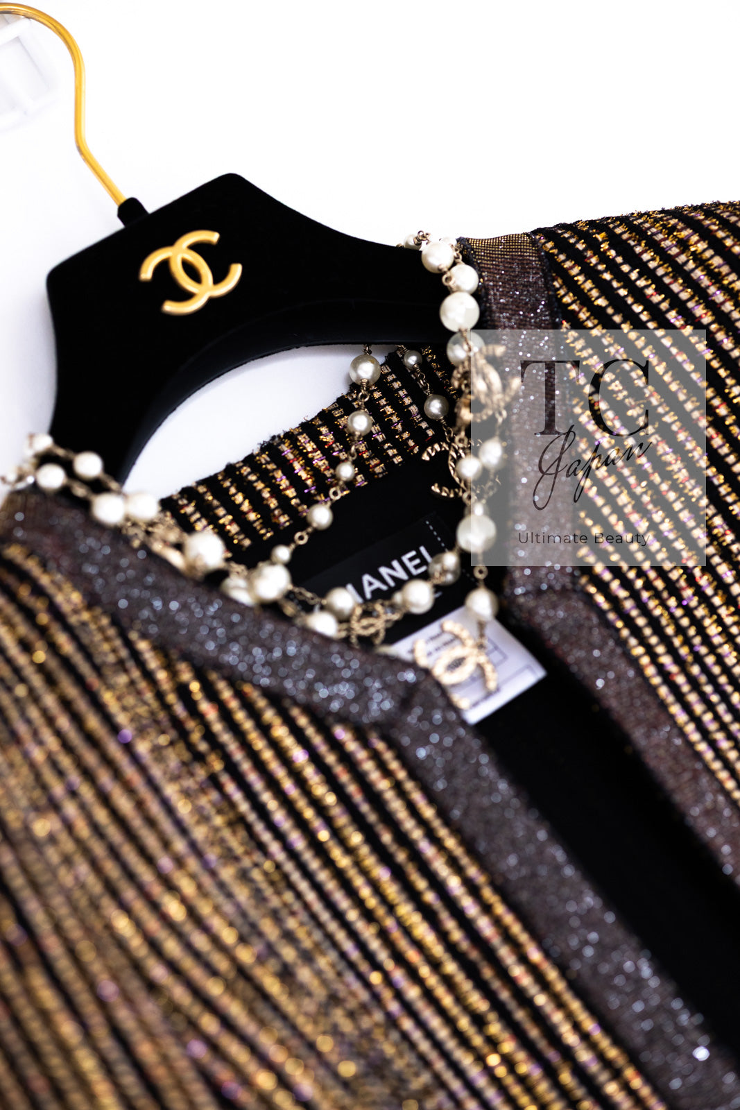 CHANEL 10C Gold Metallic Stripe Long Jacket Coat Skirt Setup 34 シャネル ゴールド メタリック ストライプ ロング ジャケット コート スカート セットアップ 即発