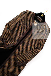 CHANEL 10C Gold Metallic Stripe Long Jacket Coat Skirt Setup 34 シャネル ゴールド メタリック ストライプ ロング ジャケット コート スカート セットアップ 即発
