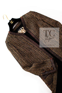 CHANEL 10C Gold Metallic Stripe Long Jacket Coat Skirt Setup 34 シャネル ゴールド メタリック ストライプ ロング ジャケット コート スカート セットアップ 即発