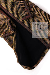 CHANEL 10C Gold Metallic Stripe Long Jacket Coat Skirt Setup 34 シャネル ゴールド メタリック ストライプ ロング ジャケット コート スカート セットアップ 即発