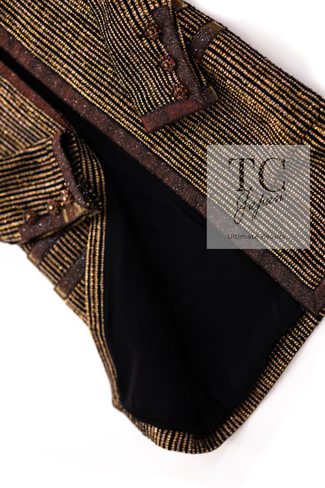 CHANEL 10C Gold Metallic Stripe Long Jacket Coat Skirt Setup 34 シャネル ゴールド メタリック ストライプ ロング ジャケット コート スカート セットアップ 即発