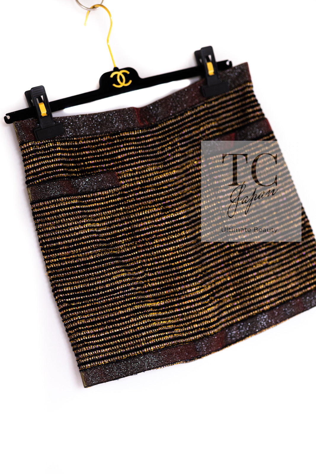 CHANEL 10C Gold Metallic Stripe Long Jacket Coat Skirt Setup 34 シャネル ゴールド メタリック ストライプ ロング ジャケット コート スカート セットアップ 即発