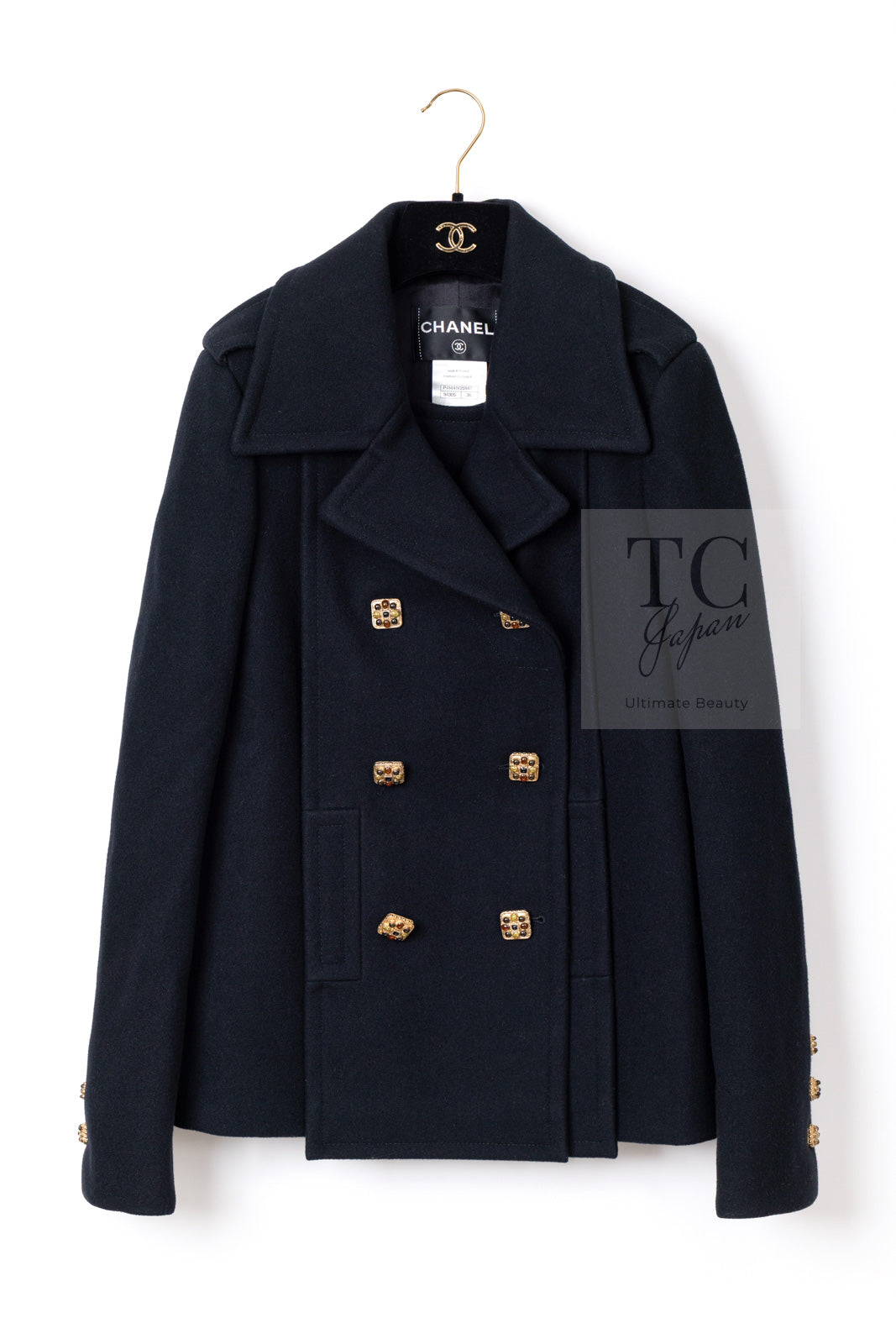 CHANEL 11PF Black Wool Gripoix Buttons Double Jacket Coat 36 シャネル ブラック ウール グリポア 宝石 ボタン ジャケット コート 即発