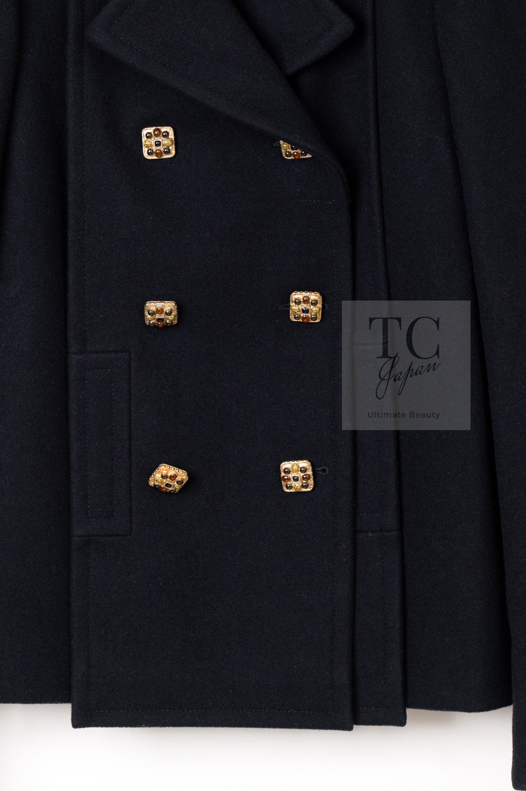 CHANEL 11PF Black Wool Gripoix Buttons Double Jacket Coat 36 シャネル ブラック ウール グリポア 宝石 ボタン ジャケット コート 即発