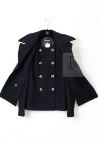CHANEL 11PF Black Wool Gripoix Buttons Double Jacket Coat 36 シャネル ブラック ウール グリポア 宝石 ボタン ジャケット コート 即発
