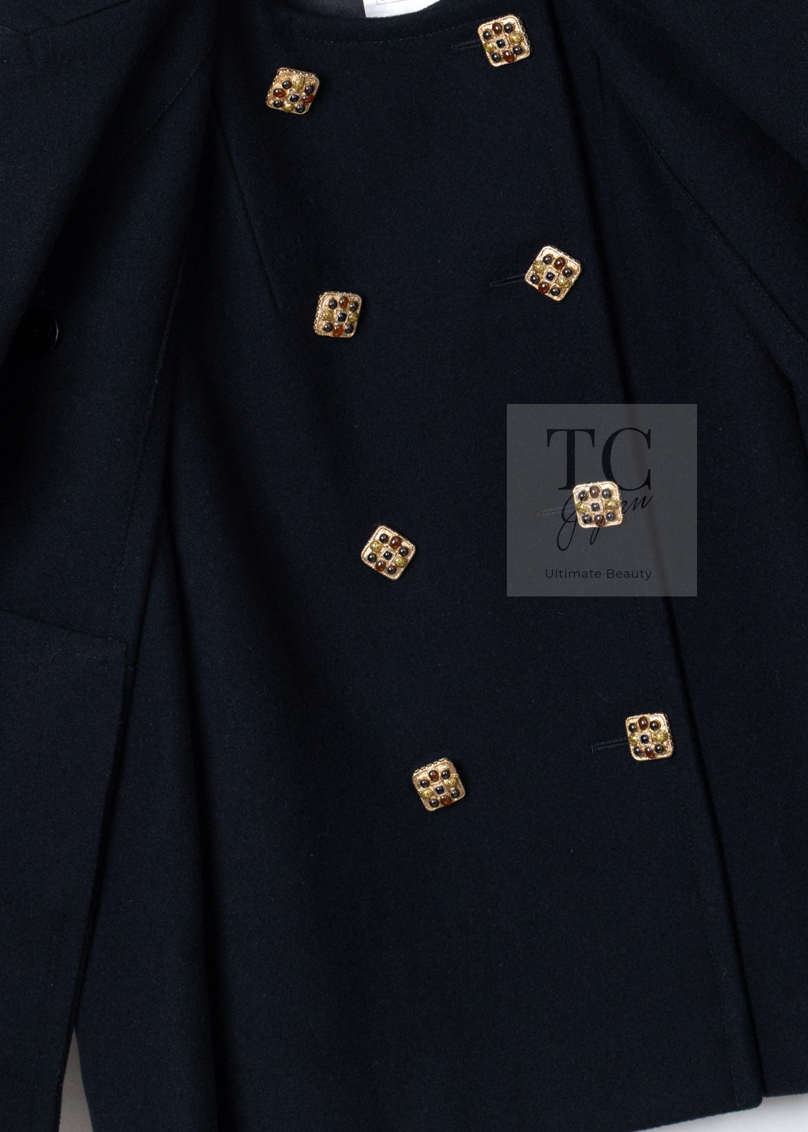 CHANEL 11PF Black Wool Gripoix Buttons Double Jacket Coat 36 シャネル ブラック ウール グリポア 宝石 ボタン ジャケット コート 即発