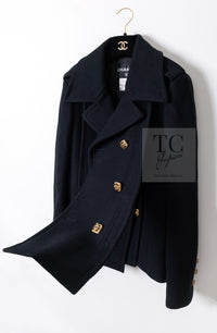 CHANEL 11PF Black Wool Gripoix Buttons Double Jacket Coat 36 シャネル ブラック ウール グリポア 宝石 ボタン ジャケット コート 即発