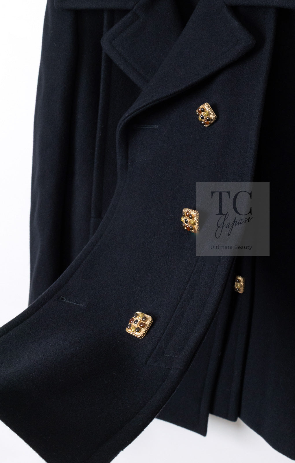 CHANEL 11PF Black Wool Gripoix Buttons Double Jacket Coat 36 シャネル ブラック ウール グリポア 宝石 ボタン ジャケット コート 即発