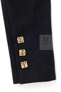 CHANEL 11PF Black Wool Gripoix Buttons Double Jacket Coat 36 シャネル ブラック ウール グリポア 宝石 ボタン ジャケット コート 即発