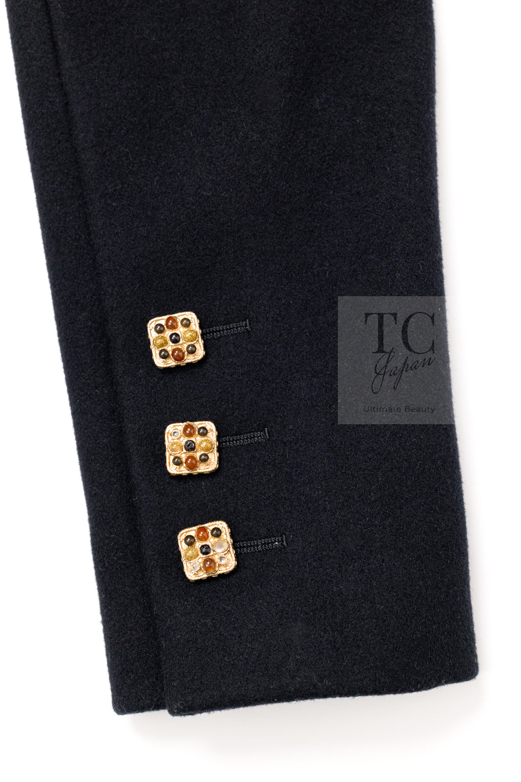 CHANEL 11PF Black Wool Gripoix Buttons Double Jacket Coat 36 シャネル ブラック ウール グリポア 宝石 ボタン ジャケット コート 即発