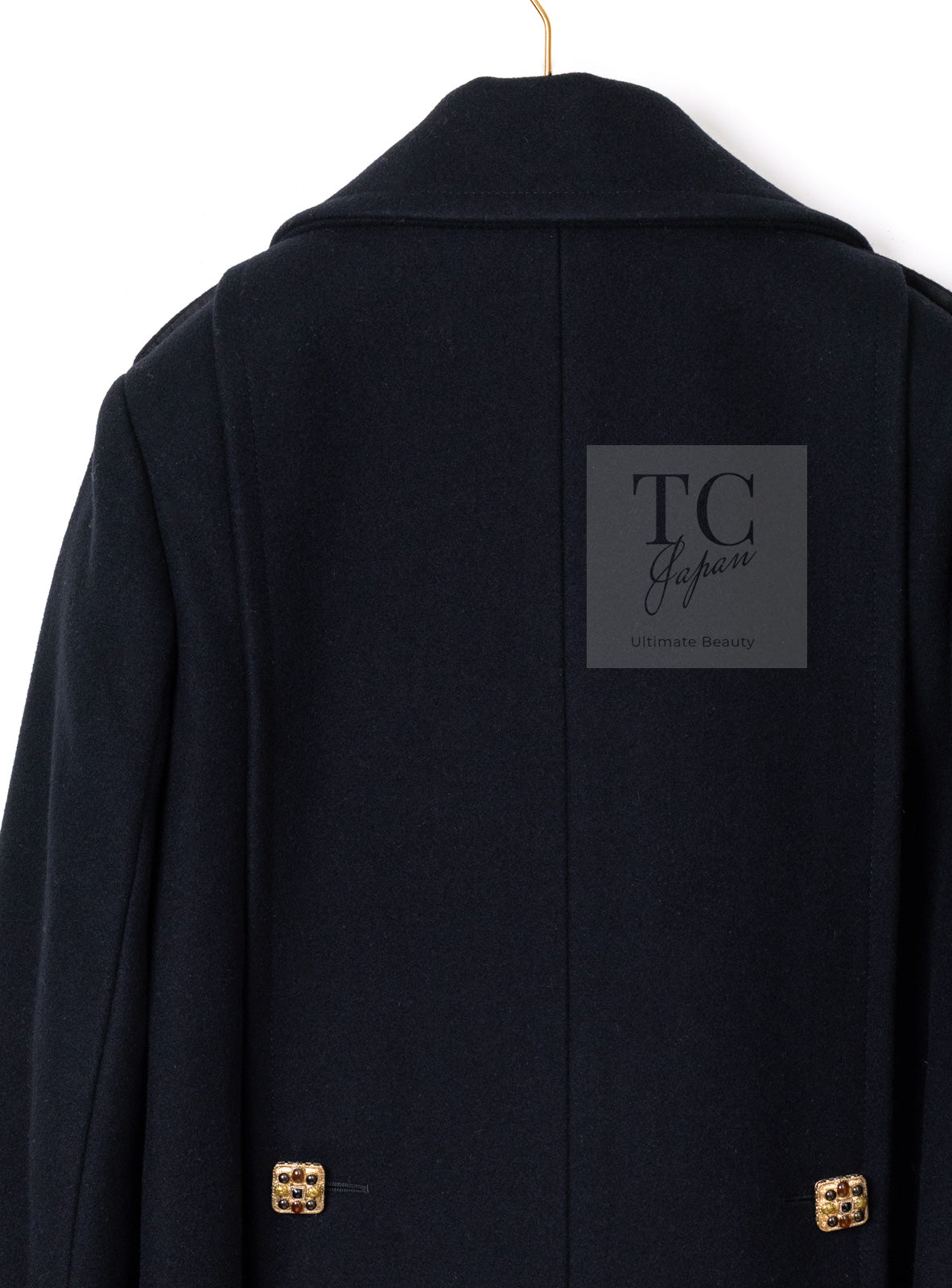 CHANEL 11PF Black Wool Gripoix Buttons Double Jacket Coat 36 シャネル ブラック ウール グリポア 宝石 ボタン ジャケット コート 即発