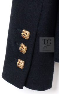 CHANEL 11PF Black Wool Gripoix Buttons Double Jacket Coat 36 シャネル ブラック ウール グリポア 宝石 ボタン ジャケット コート 即発