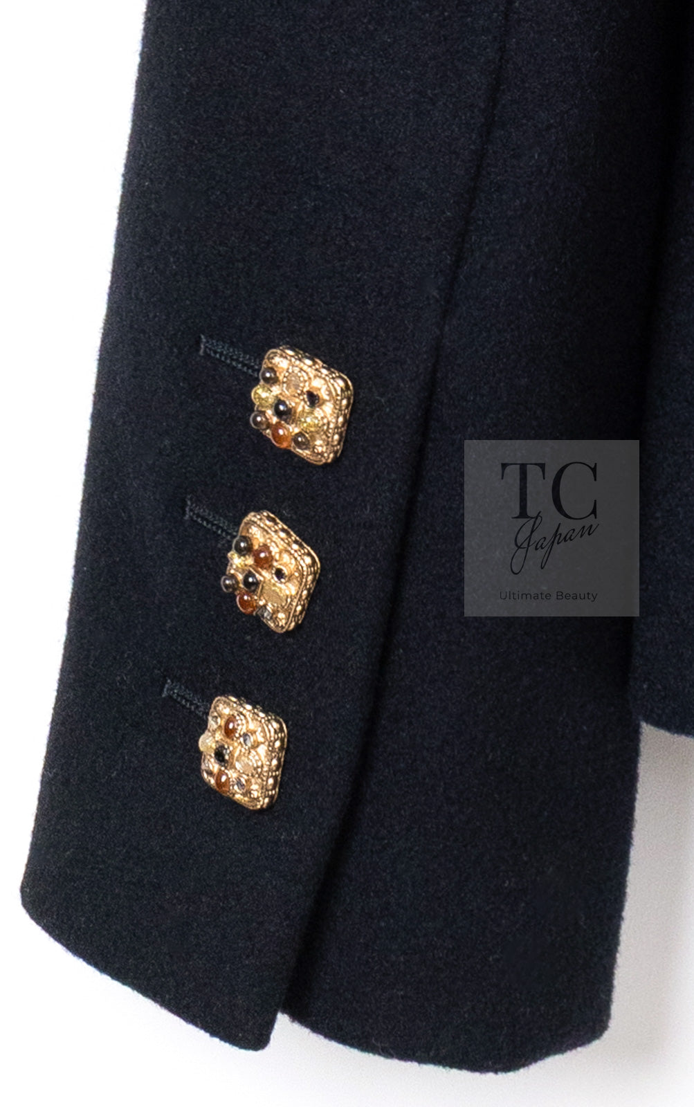 CHANEL 11PF Black Wool Gripoix Buttons Double Jacket Coat 36 シャネル ブラック ウール グリポア 宝石 ボタン ジャケット コート 即発