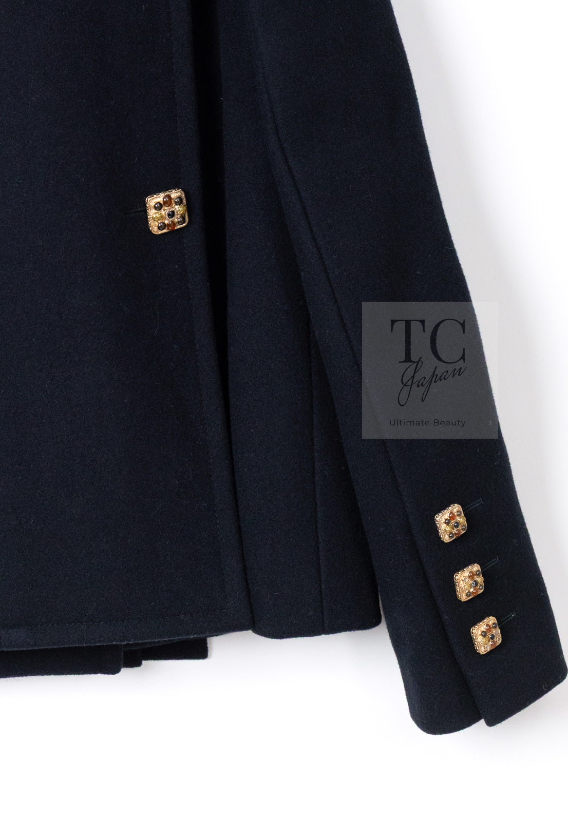 CHANEL 11PF Black Wool Gripoix Buttons Double Jacket Coat 36 シャネル ブラック ウール グリポア 宝石 ボタン ジャケット コート 即発