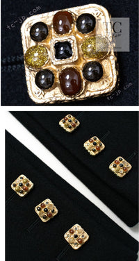 CHANEL 11PF Black Wool Gripoix Buttons Double Jacket Coat 36 シャネル ブラック ウール グリポア 宝石 ボタン ジャケット コート 即発